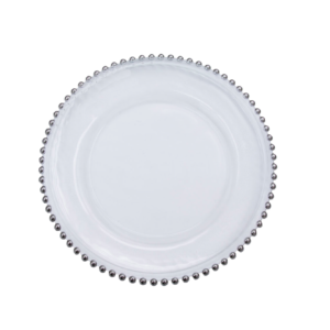 Clear Silver Beaded Charger Plate